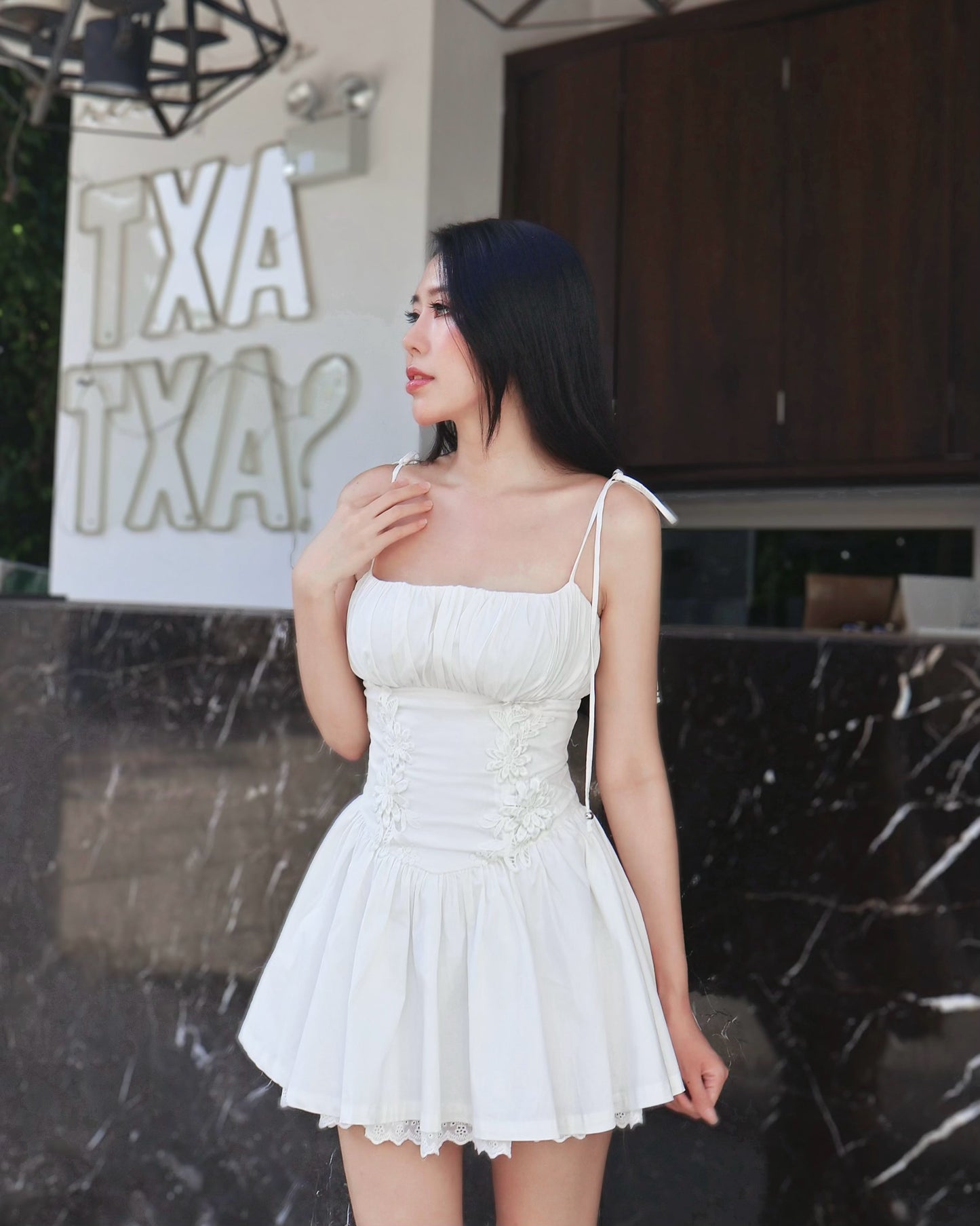 (PO) Fioré Corset Lace Dress - White